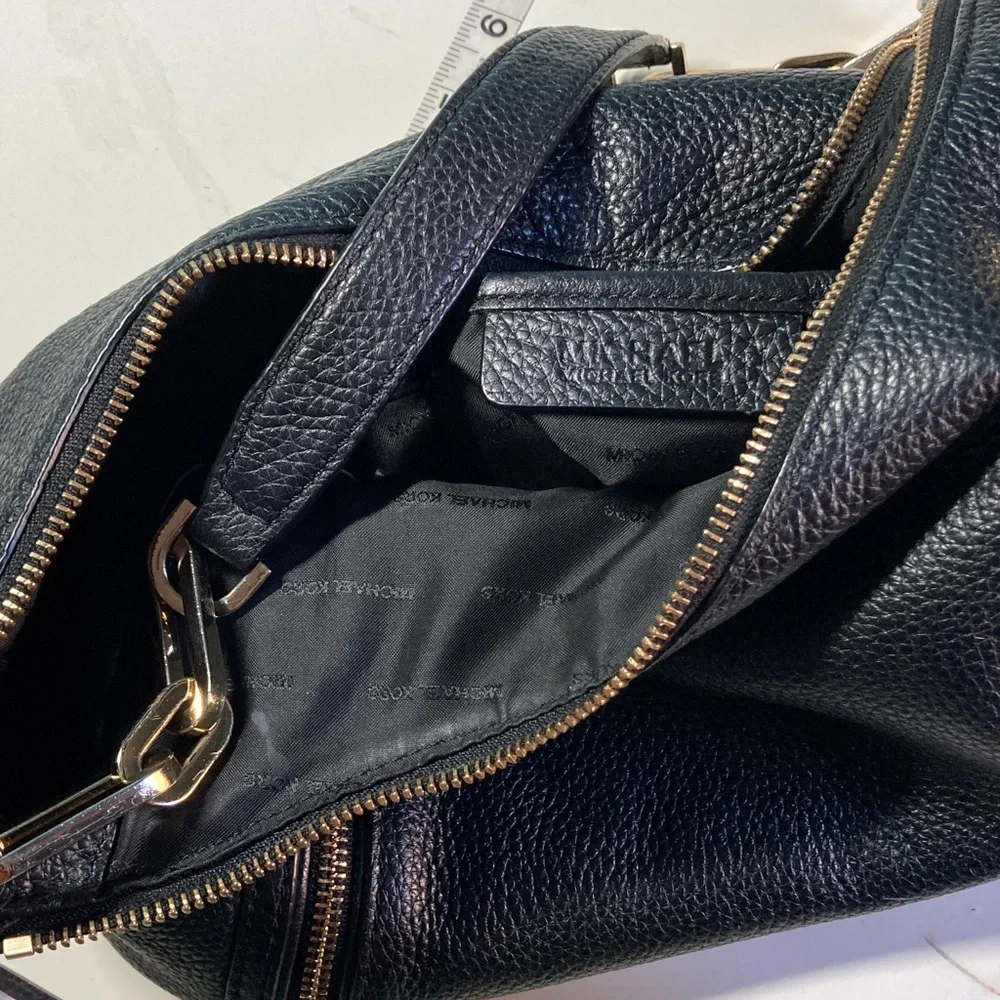 Michael Kors Matilda Black Pebbled Leather Handbag with Gold Accents 12 X 14”